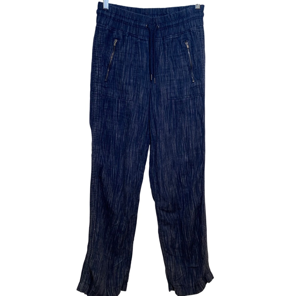 Athleta Linen Blend Jogger Pants 6 Blue Striped‎ Coastal Casual Womens